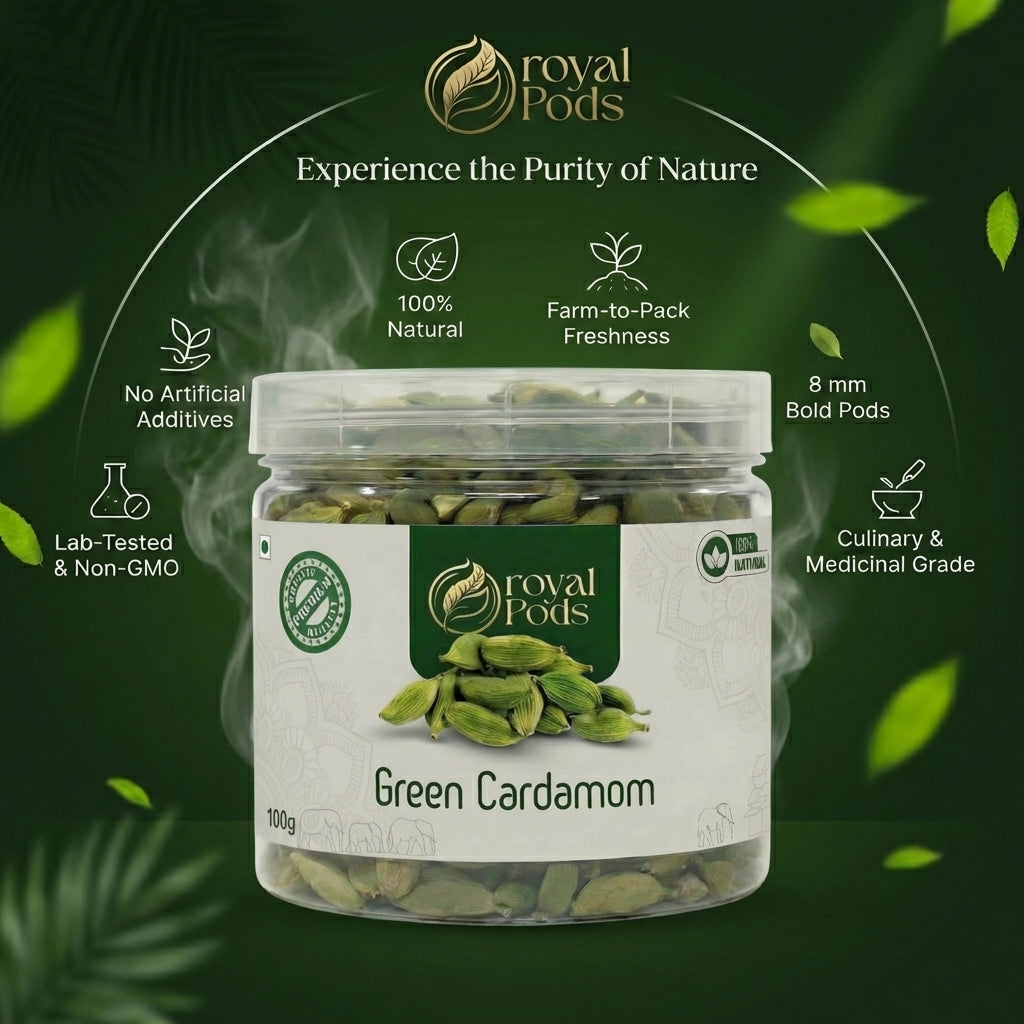 Premium Idukki Green Cardamom (Elaichi) (7-8mm) – Fresh & Aromatic